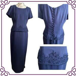 J. R. Nites Petites by Caliendo Blue Beaded Detail Evening Gown Maxi 4 Petite
